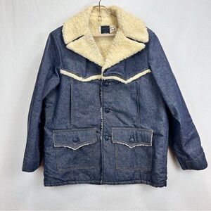 Vintage 70s Roebucks Sherpa Lined Denim Jacket Mens 46(XL) Western Cowboy Ranch‎